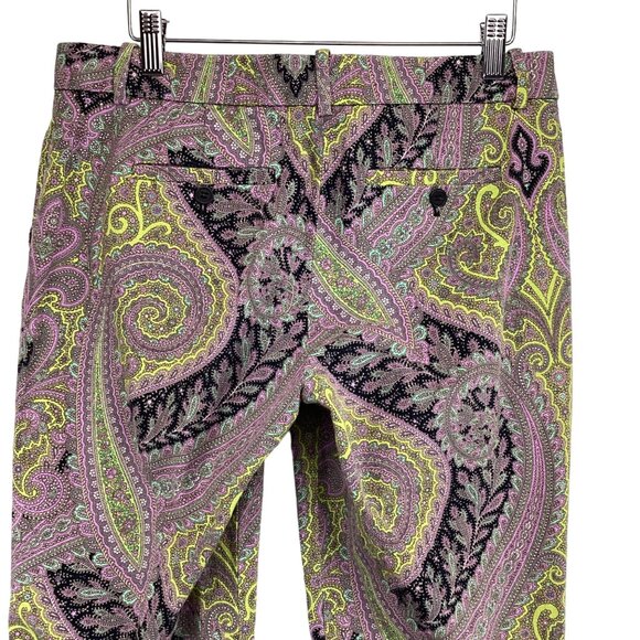 J.Crew Cafe Capri Pants Paisley Print Size 6 Purple & Black Soveriegn - Picture 5 of 8